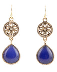 Lace Blue Agate Drop Golden Earrings