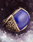 Lace Blue Agate Golden Statement Ring