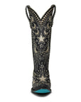 Celestial Themed Southwestern Style Boots In Deep Onyx Luxurious Leather For Women