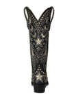 Celestial Themed Southwestern Style Boots In Deep Onyx Luxurious Leather For Women