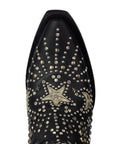 Celestial Themed Southwestern Style Boots In Deep Onyx Luxurious Leather For Women