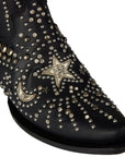 Celestial Themed Southwestern Style Boots In Deep Onyx Luxurious Leather For Women