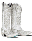 Matte White Western Style Boot For Women With Subtle Celestial Inspired Elements