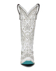 Matte White Western Style Boot For Women With Subtle Celestial Inspired Elements