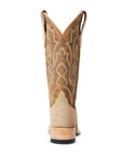 Latte Suede Square Toe Western Boot With Burnt Caramel