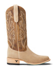 Latte Suede Square Toe Western Boot With Burnt Caramel
