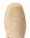 Latte Suede Square Toe Western Boot With Burnt Caramel