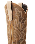 Latte Suede Square Toe Western Boot With Burnt Caramel
