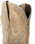 Knee High Corset Boot In Latte Suede With PowderBlue Accents For StagePerformanceOutfit