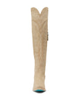 Latte Suede Over The Knee Boot Featuring Contoured Corseted Silhouette And Comfort