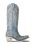 Washed Denim Western-Inspired Boot With Glam Rock Attitude For Modern Wardrobe Capsule