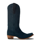 Navy-Blue Suede Western-Style Boot With Snip Toe And Cushioned-Traction Turquoise-Soled 1.5-Inch Heel