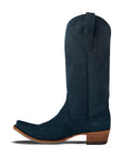Navy-Blue Suede Western-Style Boot With Snip Toe And Cushioned-Traction Turquoise-Soled 1.5-Inch Heel