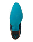 Navy-Blue Suede Western-Style Boot With Snip Toe And Cushioned-Traction Turquoise-Soled 1.5-Inch Heel