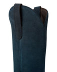 Navy-Blue Suede Western-Style Boot With Snip Toe And Cushioned-Traction Turquoise-Soled 1.5-Inch Heel