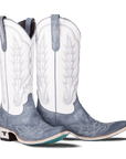 Washed Denim Matte White Snip Toe Western Boot