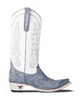 Washed Denim Matte White Snip Toe Western Boot