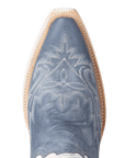 Washed Denim Matte White Snip Toe Western Boot
