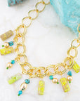 Lime Green Jasper Charm Golden Necklace