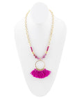 Pink Magenta Dreams Agate Tassel Golden Necklace