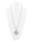 Maltese Cross White Mother of Pearl Golden Chain Pendant Necklace