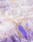 Motif Purple Agate and Golden Bronze Pendant Necklace