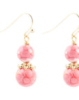 Mottled Pink Jade Golden Drop Earrings