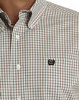 Men's Plaid Button-Down Short Sleeve Western Shirt - Khaki / White