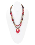 Jeweled Multi-Color Tiger's Eye and Rasberry Quartz Pendant Golden Necklace
