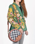 Ohlay Round Western Crossbody Bag for Women, Hand Tooled Genuine Leather Purse