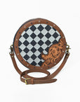 Ohlay Round Western Crossbody Bag for Women, Hand Tooled Genuine Leather Purse