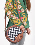 Ohlay Round Western Crossbody Bag for Women, Hand Tooled Genuine Leather Purse