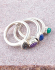 Peacock Colorful Multi-Stone and Sterling Silver Ring Set