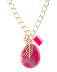 Peony Fuschsia Pink Agate Golden Charm Necklace
