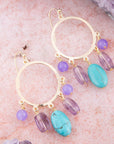 Purple Periwinkle Amethyst and Blue Magnesite Golden Chandelier Earrings