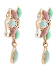 Pink Rhodonite Blue Amazonite and Varacite Petals Golden Clip Earrings