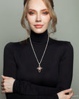 Pink Rhodonite Golden Cross Pendant Necklace