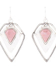 Sterling Silver Drop Earrings With Pink Rhodonite Shield