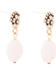 Pink Rose Quartz Golden Floral Drop Earrings