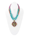 Prescott Blue Turquoise Purple and Orange Statement Pendant Golden Necklace