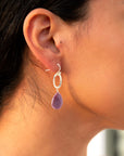Pretty Drops of Pink Rhodonite Golden Drop Earrings