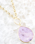 Purple Amethyst Teardrop Golden Chain Necklace