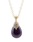 Purple Quartz Teardrop Golden Pendant Necklace