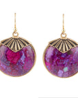 Purple Turquoise Circle Golden Drop Earrings