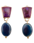 Purple Turquoise Indigo Golden Clip Earrings