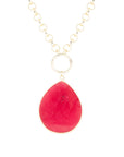 Red Jade Teardrop Golden Chain Necklace