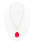 Red Jade Teardrop Golden Chain Necklace