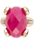Faceted Red Raspberry Quartz Golden Statement Ring