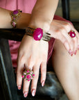 Faceted Red Raspberry Quartz Golden Statement Ring