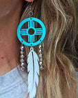 3D print Lightweight Turquoise New Mexico Zia Feather Dream Catcher Earrings Made in America